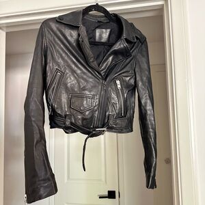 All Saints Dark Leather Biker Jacket